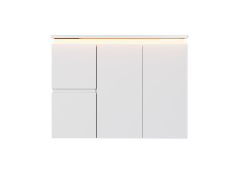  Meuble sous-vasque suspendu avec vasque led 2 tiroirs 2 portes blanc 76x47x57 cm  - Conforama A