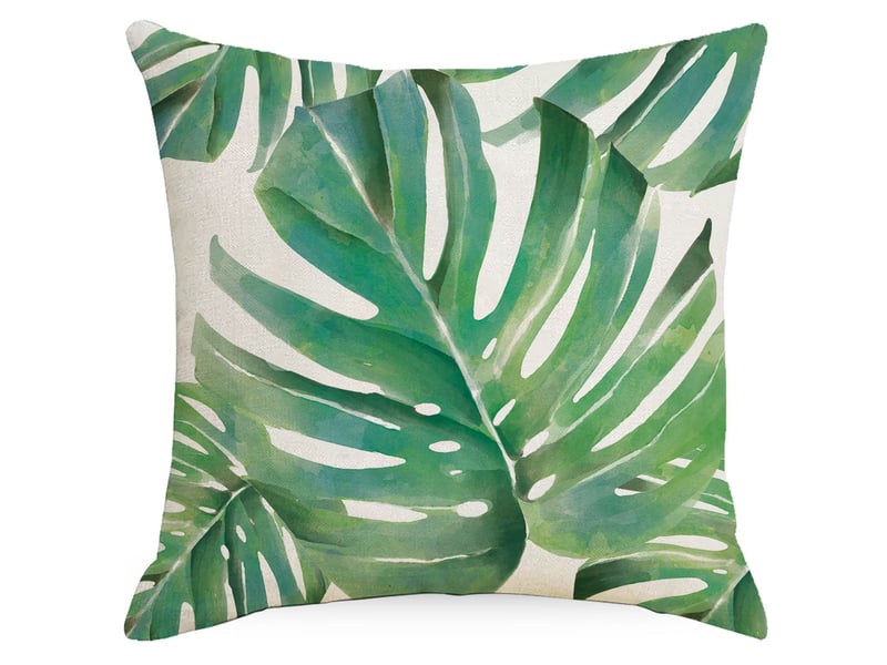  Housse de coussin feuilles tropicales 45 x 45 cm feuille de palmier vert polyester lin décoratif taie d'oreiller 4 pièces Home cushion cover - Conforama E