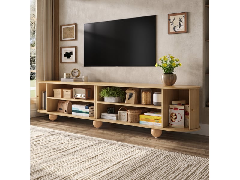  Meuble tv bas à portes coulissantes 180 cm naturel homvra  - Conforama D