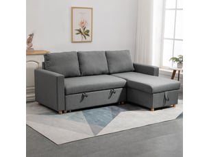 Canapé d'angle gauche convertible <strong></strong> <strong></strong> 3 places Tissu gris avec coffre de rangement
