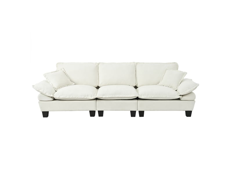  Canapé 3 places en tissu chenille beige 264x85x90 cm avec accoudoirs amovibles  - Conforama A