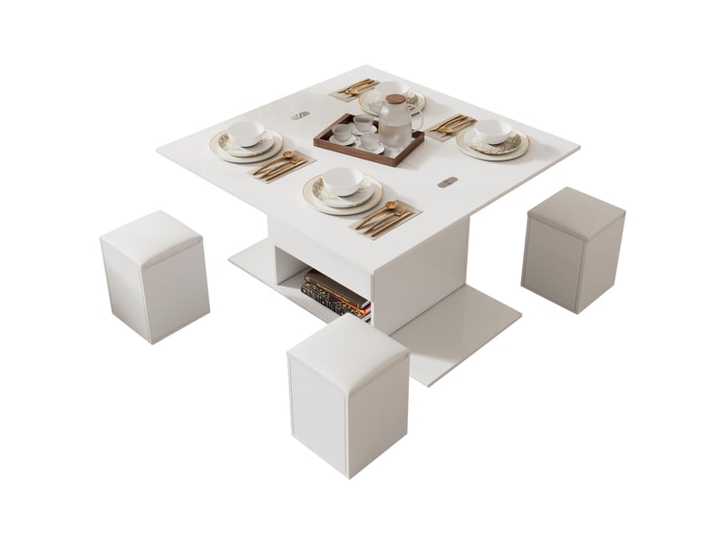  (modification du produit) table basse réglable en hauteur, table basse multifonctionnelle 3 en 1, table de salon avec rangement, convertible en table à manger, table de travail à roulettes avec 4 tabourets, 100 x 50 x 48 cm, bla…  - Conforama E