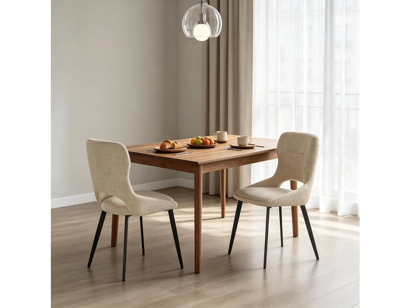  Lot de 2 chaises de salle à manger en chenille kaki, mousse et métal  - Conforama D