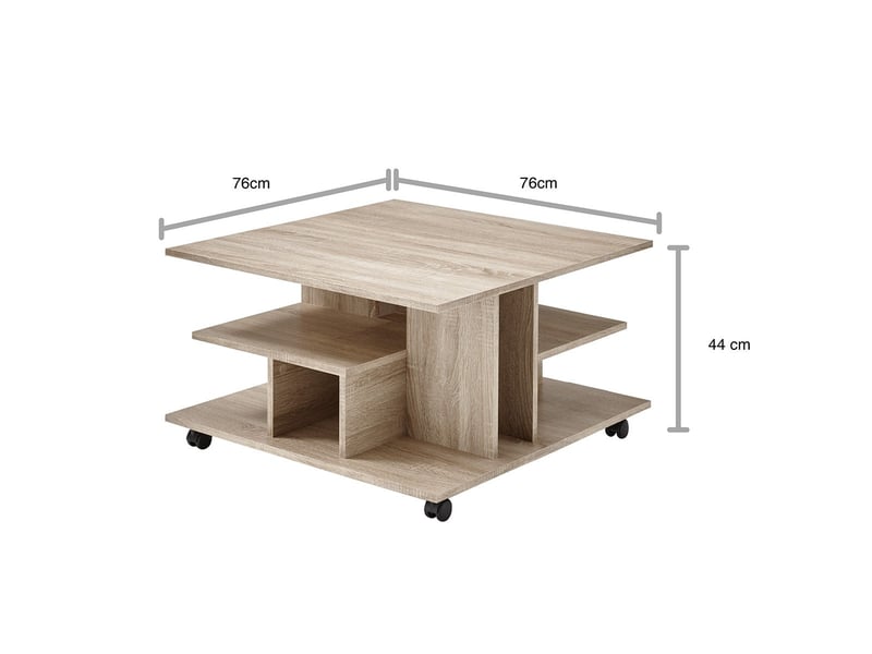 Table basse sur roulettes avec niches de rangement - 76 x 76 x h44 cm  - Conforama D