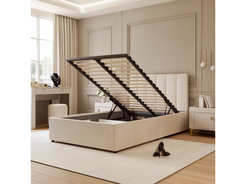 Structure de lit avena - 160x200 cm - avec coffre - tissu doux élégant - beige AVENA - Conforama C