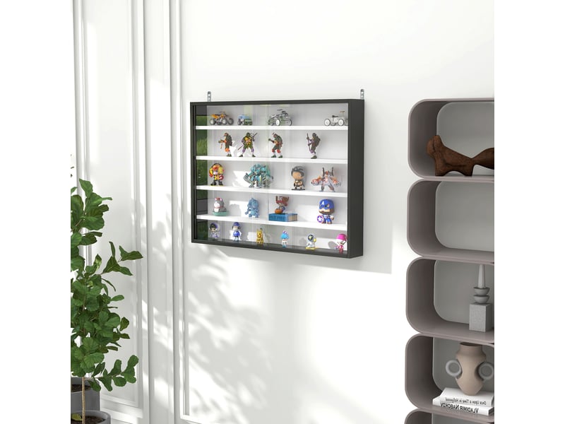  Vitrine murale 2 portes coulissantes verre, étagères réglables, noirblanc, 80×9,5×60 cm  - Conforama C