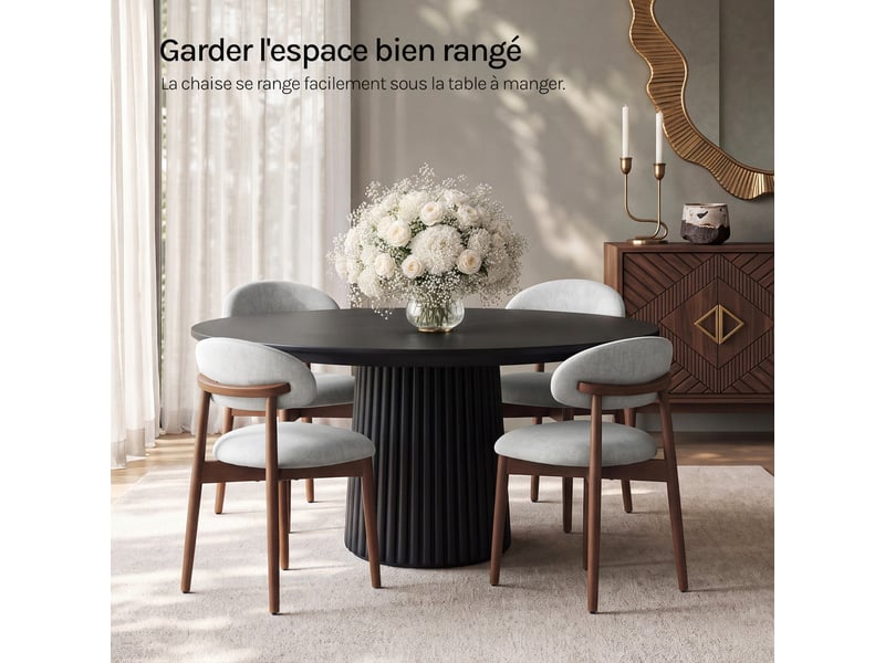  Lot de 4 chaises de salle à manger en tissu chenille, pieds en bois massif，43 x 51 x 83 cm，gris  - Conforama C