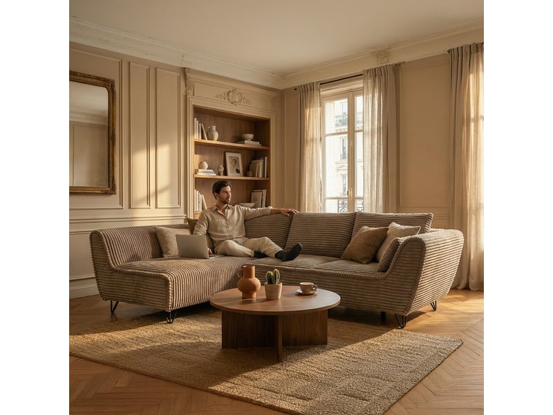 Canapé taormina - velours côt. Taupe - angle g - convert. - 4 pl 3CA59.AM.4AC.G.05 - Conforama B