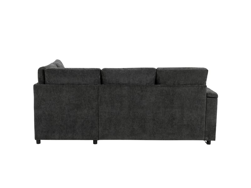  Canapé convertible d'angle l lora gris avec rangement, porte-gobelet, usb, tablette et 4 coussins  - Conforama E