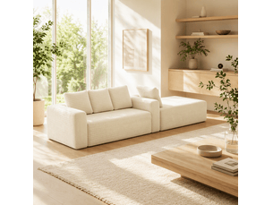 Canapé d'angle modulaire 4 places avec méridienne réversible, assise profonde en velours côtelé beige