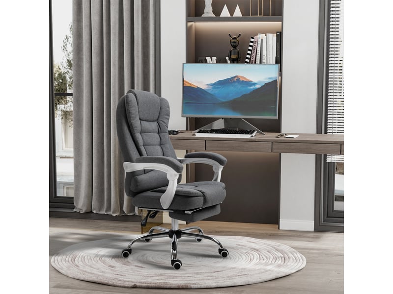  Fauteuil de bureau avec repose-pieds rabattable, fauteuil de direction, dossier réglable, aspect lin, gris  - Conforama C