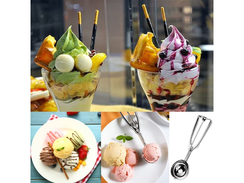  Cuillère à glace,3 pcs glace en acier set avec déclencheur avec renforcer cuillères sphériques pour boules à glace, riz, boules de melon  - Conforama D
