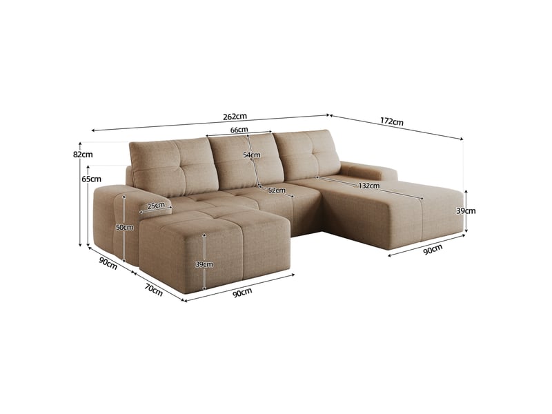 Canapé d’angle 4 places avec ottomane en tissu kaki, 262x172x82 cm - Conforama D