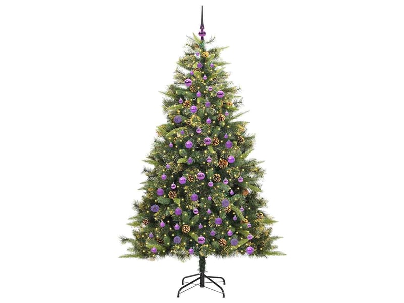  Sapin de noël artificiel, arbre de noël avec branches pliables et cônes 210 cm shl2412  - Conforama C
