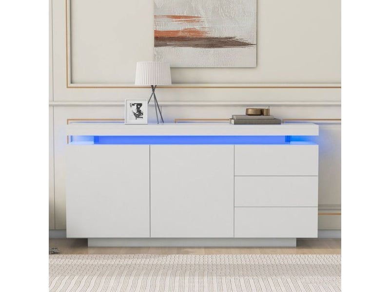  Buffet moderne, minimaliste moderne, double portes avec trois tiroirs, meuble de salon brillant, meuble de rangement avec éclairage sell-17897142677934 - Conforama D