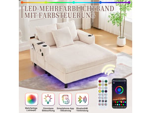 Chaise longue, fauteuil lounge; porte-gobelets, port usb, éclairage led
