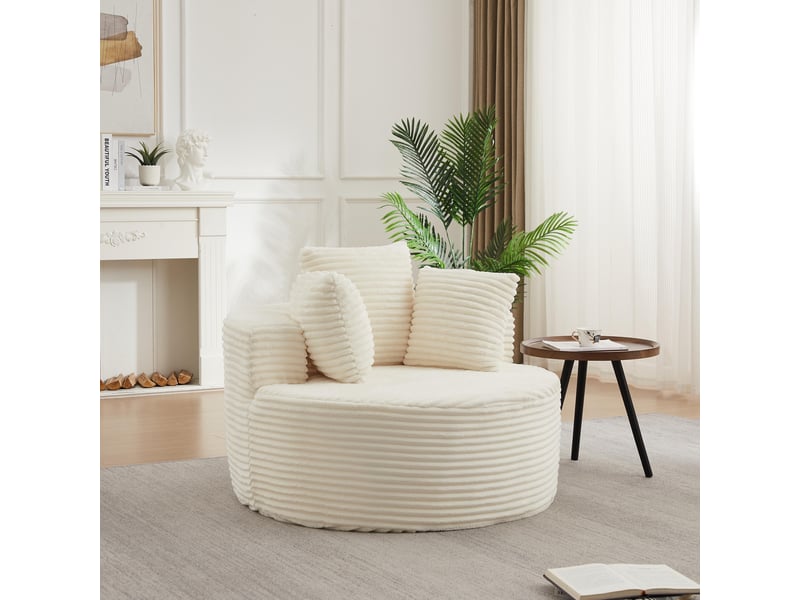  Fauteuil simple - 110x110x82cm - fauteuil crapaud pivotantfixe en velours côtelé avec 3 coussins &amp; accoudoirs larges - beige  - Conforama B