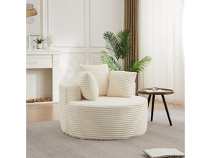 Fauteuil simple - 110x110x82cm - fauteuil crapaud pivotantfixe en velours côtelé avec 3 coussins & accoudoirs larges - beige
