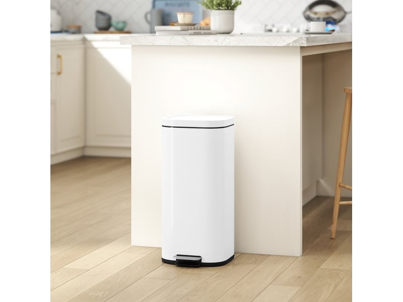  Poubelle de cuisine 30 l 36x29x59,5 cm à pédale avec couvercle fermeture douce métal blanc  - Conforama B