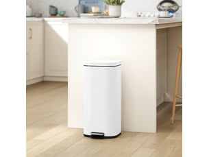 Poubelle de cuisine 30 l 36x29x59,5 cm à pédale avec couvercle fermeture douce métal blanc
