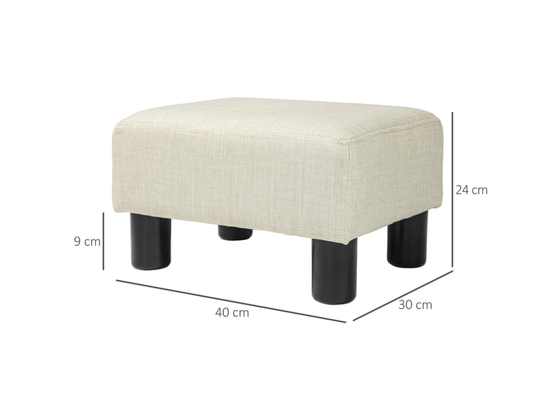  Pouf repose-pied tabouret bas en tissu de lin capacité de charge 110 kg beige 40 x 30 x 24 cm  - Conforama C