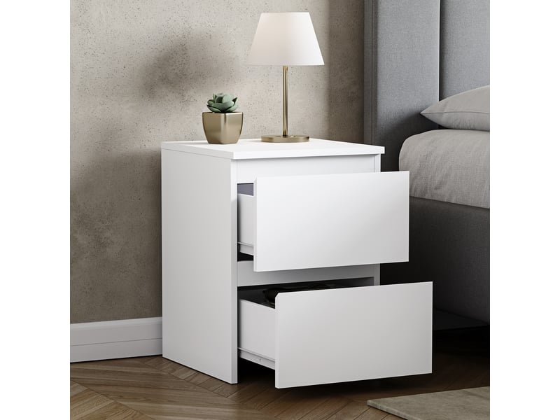  Table de chevet denver, commode de nuit, chambre, rangement, grand, 2 tiroirs, blanc 3331835 - Conforama E