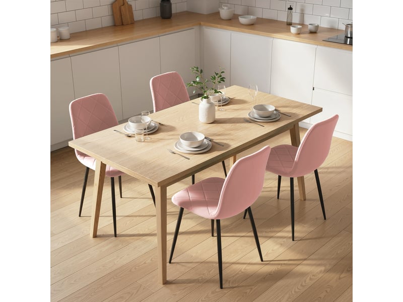  Set de 4 chaises de salle à manger en velours rose avec dossier dimensions 45 x 54 x 87 cm  - Conforama D
