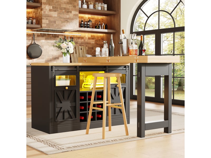  Buffet de rangement - combinaison table à manger multifonctionnelle avec meuble d'appoint, noir, rotation à 360°  - Conforama C