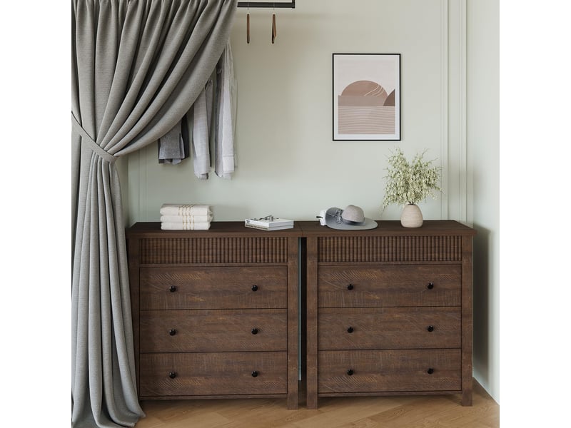  Commode scandinave 3 tiroirs en bois naturel – table de chevet à rainures – grand meuble de rangement pour chambre, salon-marron PHK_34TJYWFP - Conforama C