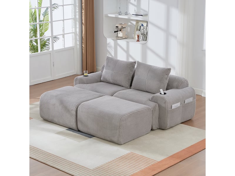  Canapé droit fixe 2 places tissu gris clair  - Conforama D