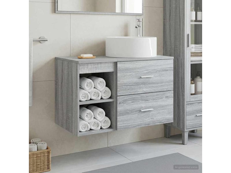  Ensemble de mobilier de salle de bain 2 pcs sonoma gris shl7663  - Conforama B