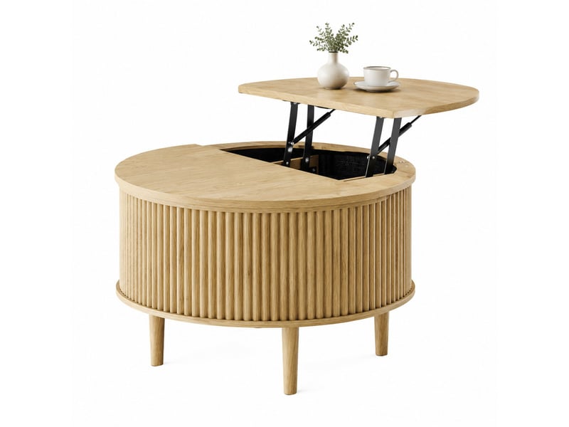 Table basse ronde 80 x 80 x 50 cm en panneau de particules avec plateau relevable et rangement naturel chicfurn - Conforama A
