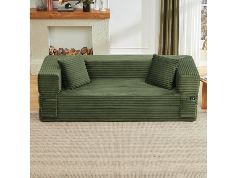  Canapé convertible en mousse avec design carré et confort d’assise, en velours côtelé, vert  - Conforama C