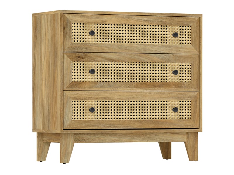  Commode 3 tiroirs meuble de rangement cannage en rotin aspect bois clair 80 x 35 x 76 cm  - Conforama A