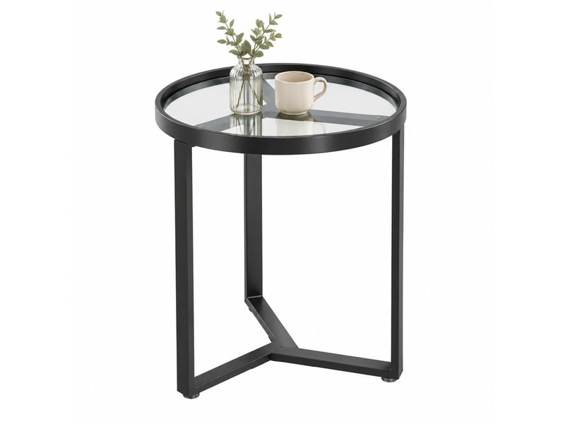  Table d'appoint ronde 45 x 45 x 50 cm en métal et verre trempé pour petits espaces noir chicfurn  - Conforama A