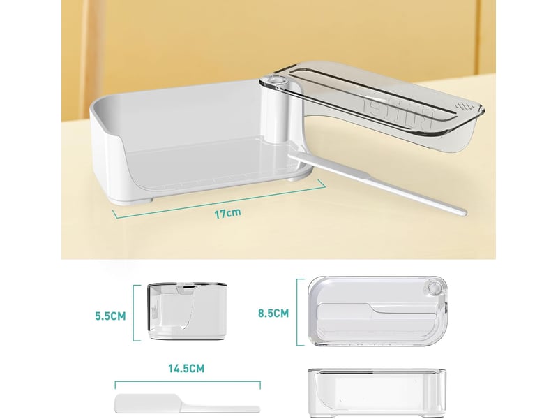  Beurrier en plastique style occidental - blanc, boîte à beurre hermétique avec couvercle transparent, pieds antidérapants &amp; couteau inclus, beurrier GSO-000622 - Conforama B