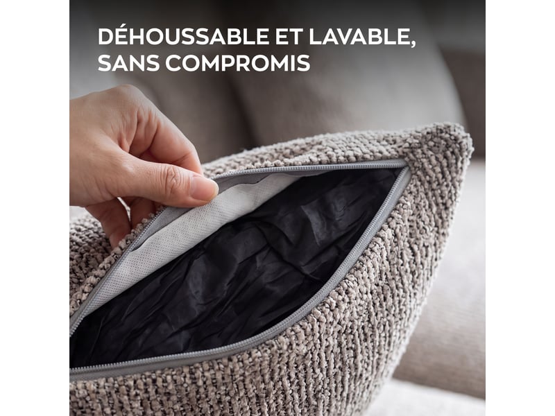 Yoko - canapé d'angle incurvé 200 x 62 x 105, à compression, en tissu bouclé gris  - Conforama D