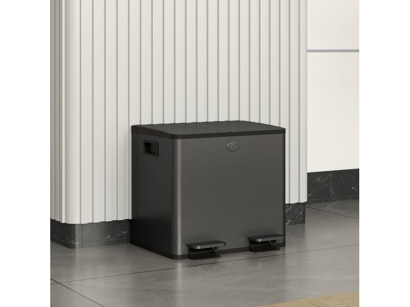  Poubelle à pédale double 2x15 l en acier inoxydable noir avec fermeture douce  - Conforama B
