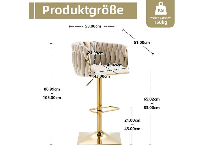  Tabouret de bar lot de 2 - vintage - dossier tissé - velours ivoire - pivotant 360° blanc - Conforama E