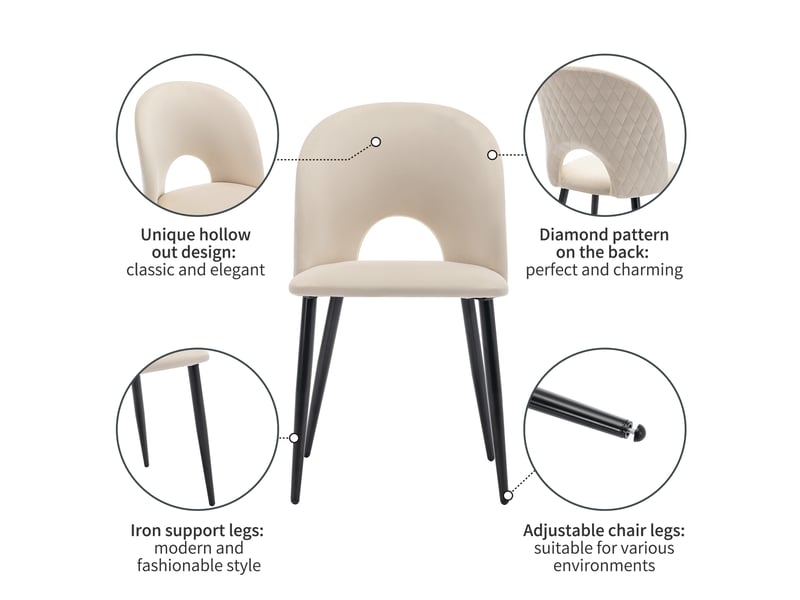  Chaise de salle à manger (2 pcs), en velours structure en métal,pieds réglables,motif diamant à l'arrière,beige chaise beige - Conforama D
