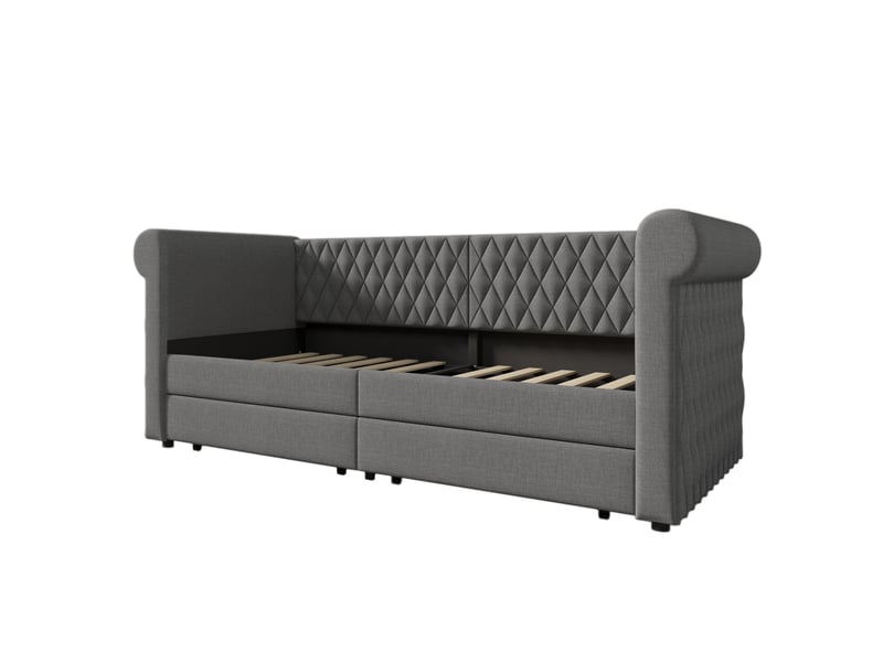  Lit banquette 90 x 200 cm gris en tissu linen, 2 tiroirs de rangement et sommier à lattes en bois  - Conforama D