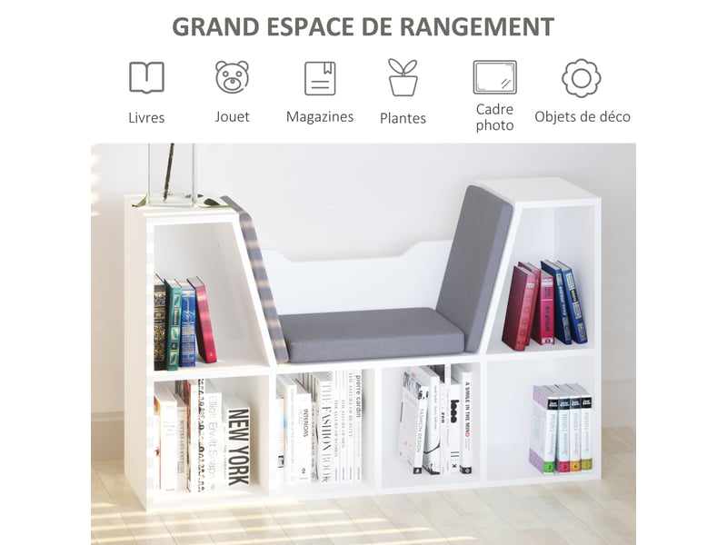  Bibliothèque banc avec 6 casiers en panneau de particules 102x30x61 cm  - Conforama D