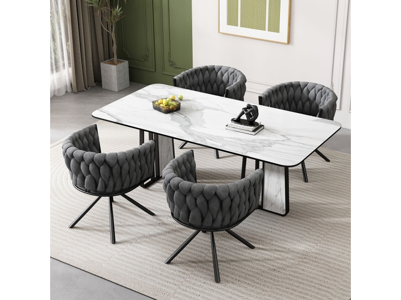  Chaise de salle à manger lot de 6, assise rembourrée velours gris chaise design, rotation 360°, structure métal, dossier ergonomique  - Conforama B