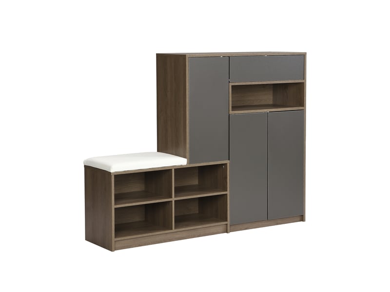  Banc à chaussures oslo gris 140x35x110 cm, assise rembourrée, étagères réglables multifonctionnelles  - Conforama E