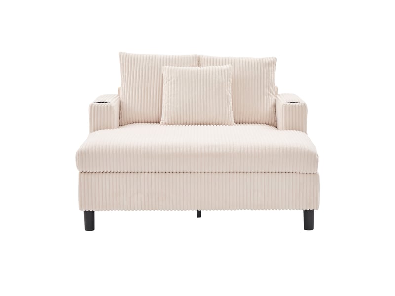  Fauteuil relax méridienne avec usb, led et porte-gobelets, assise profonde ergonomique, en velours côtelé beige  - Conforama A