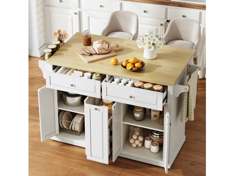  Desserte de cuisine avec plateau rabattable, 4 tiroirs, porte-épices et roulettes verrouillables, 121 × 69 × 89 cm  - Conforama C