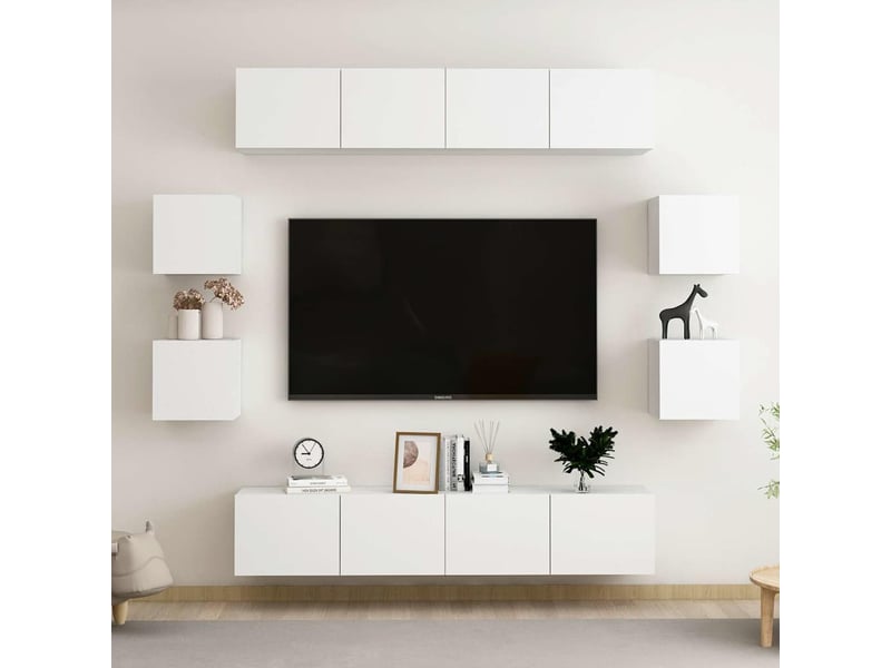  Ensemble de meubles tv - banc tv - meuble de rangement 8 pcs blanc bois d'ingénierie  - Conforama B