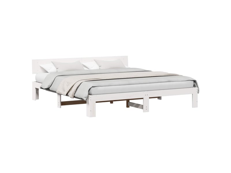  Lit double- lit adulte -  cadre de lit avec tête de lit blanc 200 x 200 cm pin massif  - Conforama A