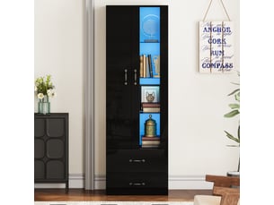 Vitrine coloris noir 3 étagère(s) <strong>MERAX</strong> <strong>vitrine noir</strong> - 59.5 cmx182 cm