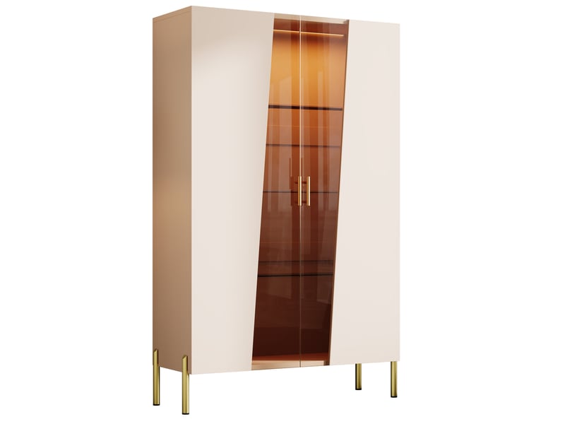  Vitrine led 72 x 40 x 145 cm – beige et verre brun cuivré – porte asymétrique et étagères réglables  - Conforama D